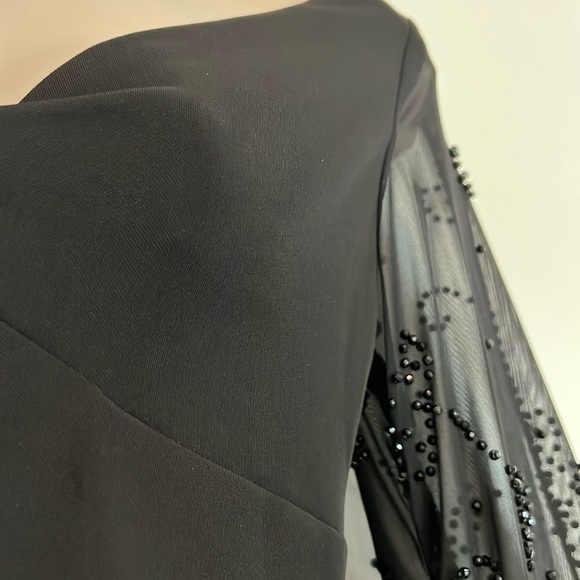 VINTAGE Beaded Top CDC Twist Front Low V sheer chiffon bellsleeves beads Vintage - Picture 5 of 11